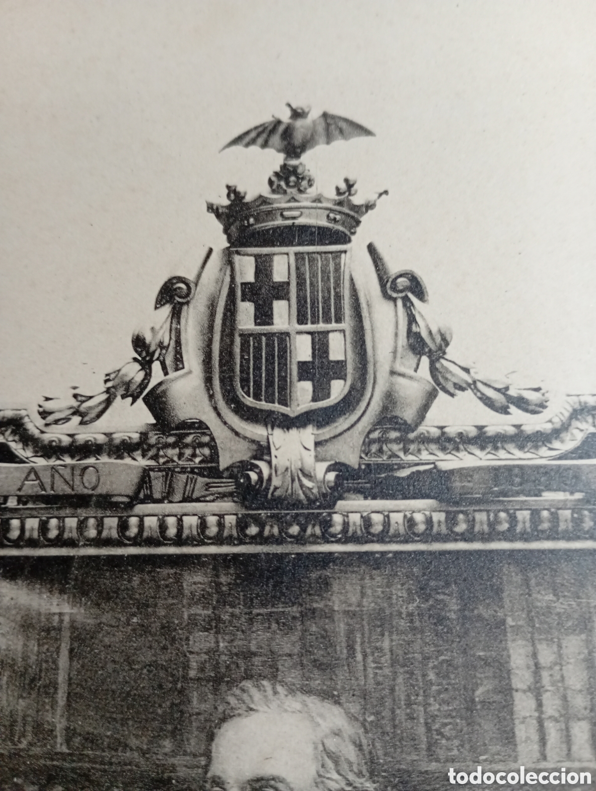 Coleccionismo de Revistas y Peri&oacute;dicos: Litograf&iacute;a 1880 - Pau (Pablo) Claris - Retrato con Escudo de Barcelona y Murci&eacute;lago