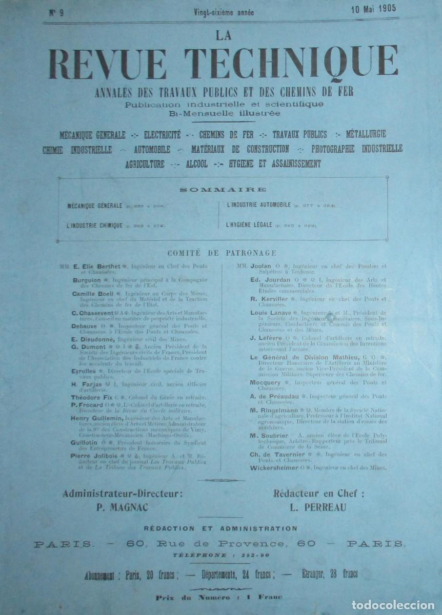 Sammeln von Zeitschriften und Zeitungen: LA REVUE TECHNIQUE. ANALES DE OO. PP. Y FERROCARRIL. REVISTA INDUSTRIAL Y CIENT&Iacute;FICA. N&ordm; 9 DE 1905.