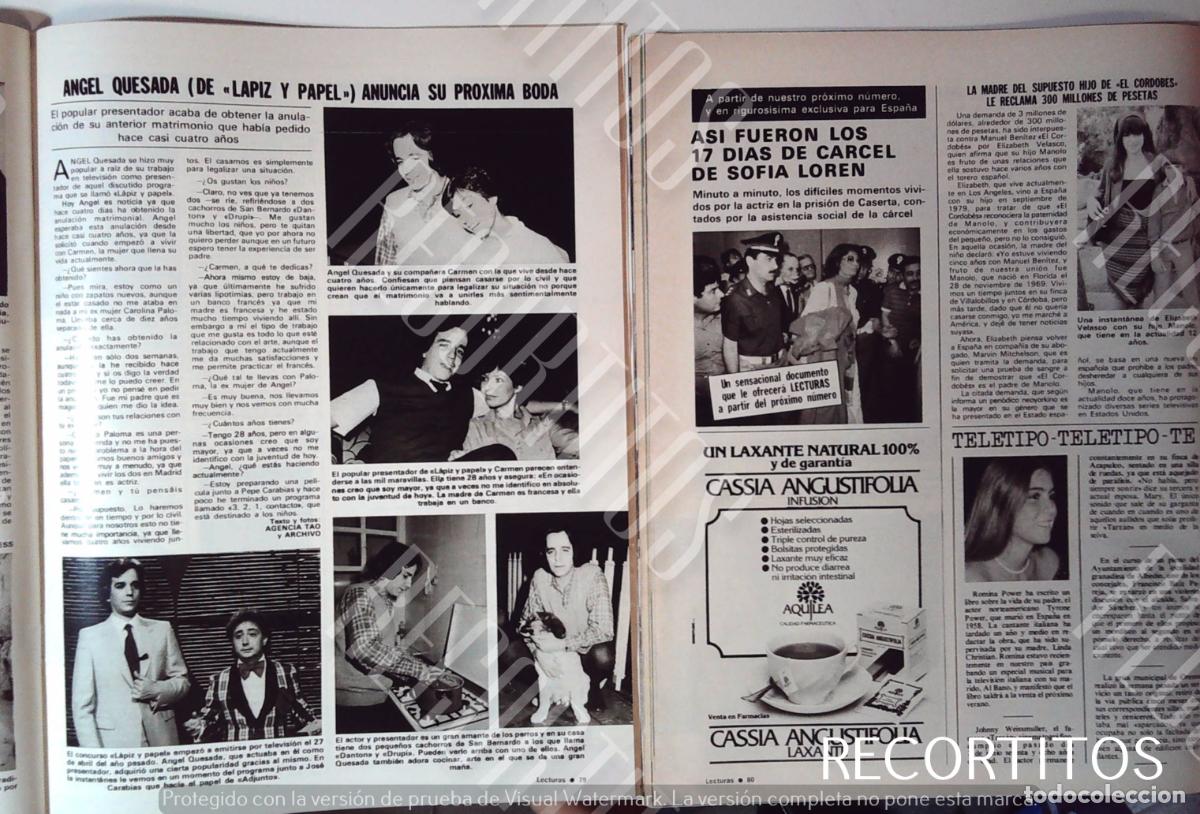 Coleccionismo de Revistas y Peri&oacute;dicos: ANGEL QUESADA LAPIZ Y PAPEL JOSE CARABIAS ROMINA POWER SOFIA LOREN EN LA CARCEL