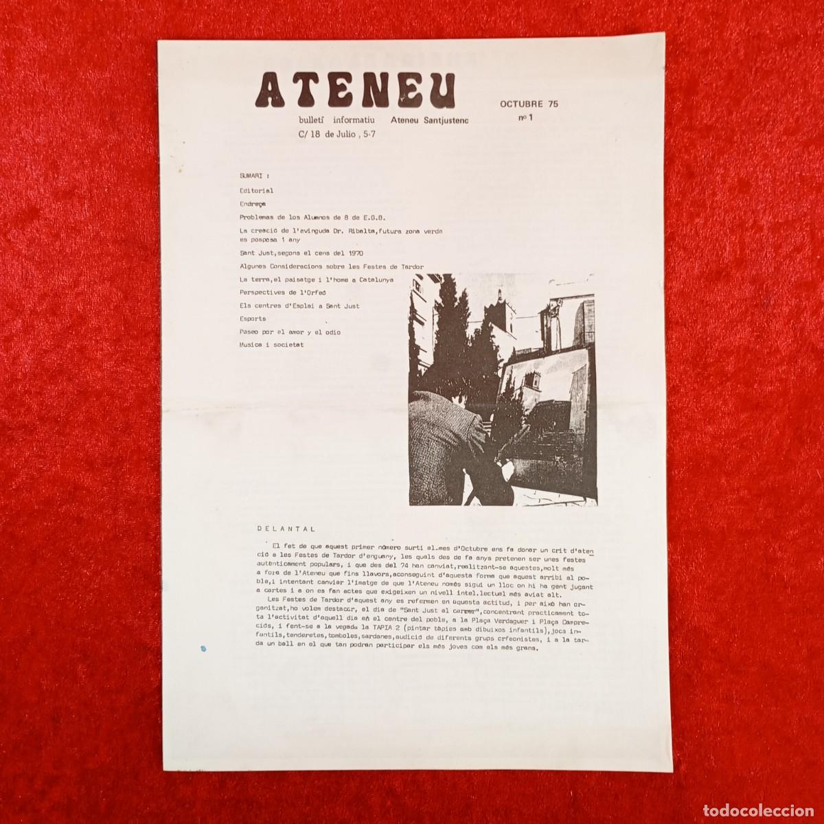 Collezionismo di Riviste e Giornali: BUTLLET&Iacute; INFORMATIU DE L'ATENEU DANTJUSTENC - N&ordm; 1 - OCTUBRE 1975 / 8616