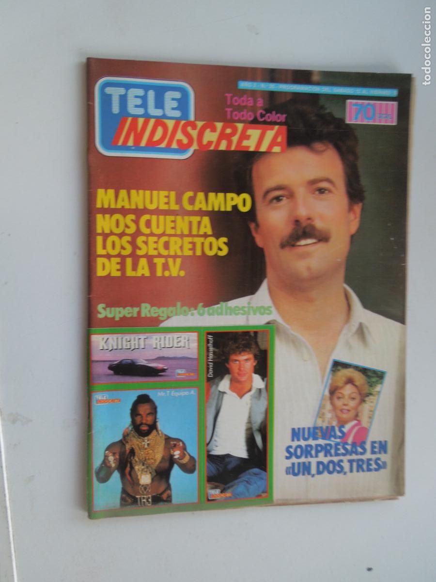 Collezionismo di Riviste e Giornali: TELE INDISCRETA - REVISTA N&ordm; 35 - OCTUBRE 1985 - MANUEL CAMPO, POSTER DAVID HANSSELHOFF.