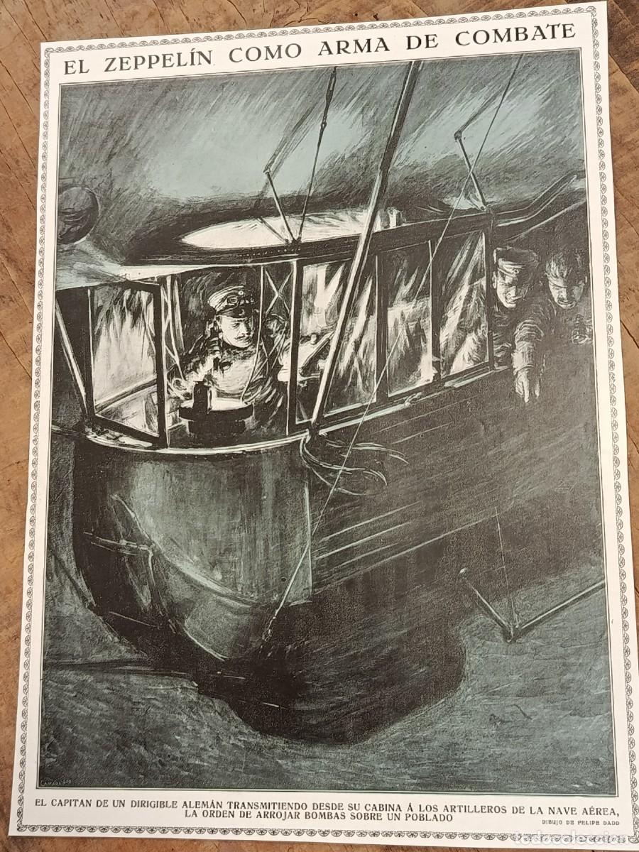 Collection Magazines and Newspapers: 1918 WW1 Guerra Mundial Zeppelin Combate. Ilustraci&oacute;n Dadd. Hoja revista antigua