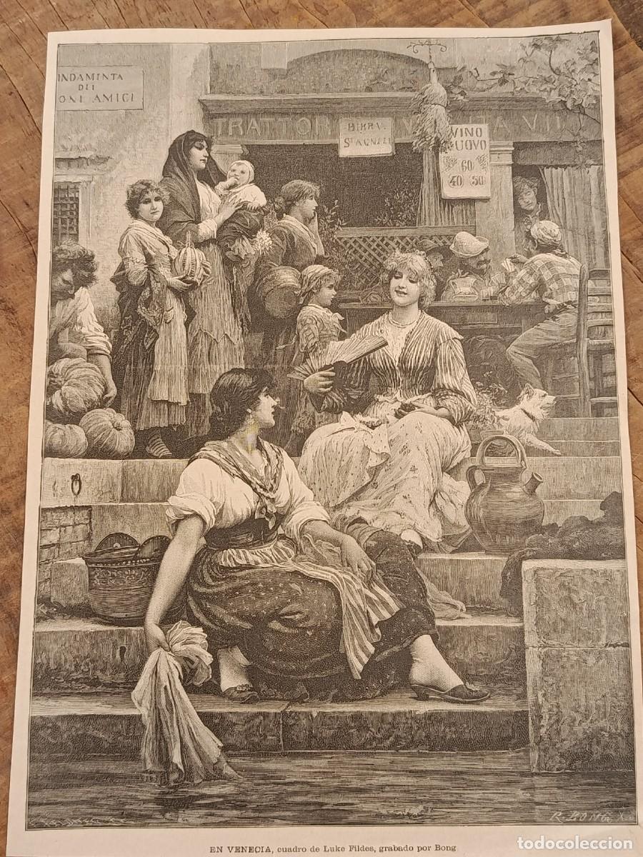 Collection Magazines and Newspapers: Siglo XIX Venecia. Vida social y mujeres. Grabado revista original circa 1890