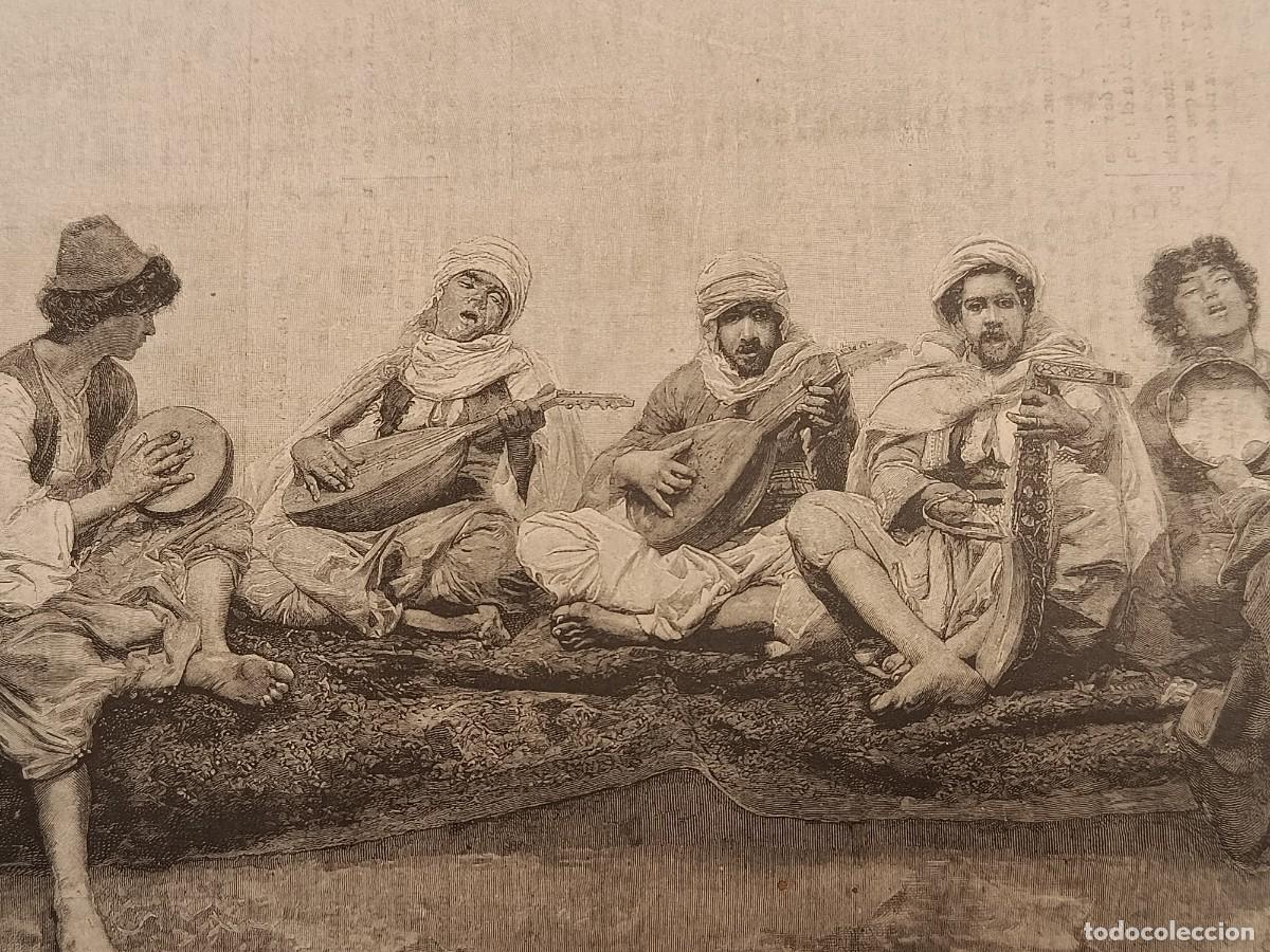 Collection Magazines and Newspapers: Siglo XIX Marruecos, m&uacute;sicos callejeros. Grabado de revista circa 1890