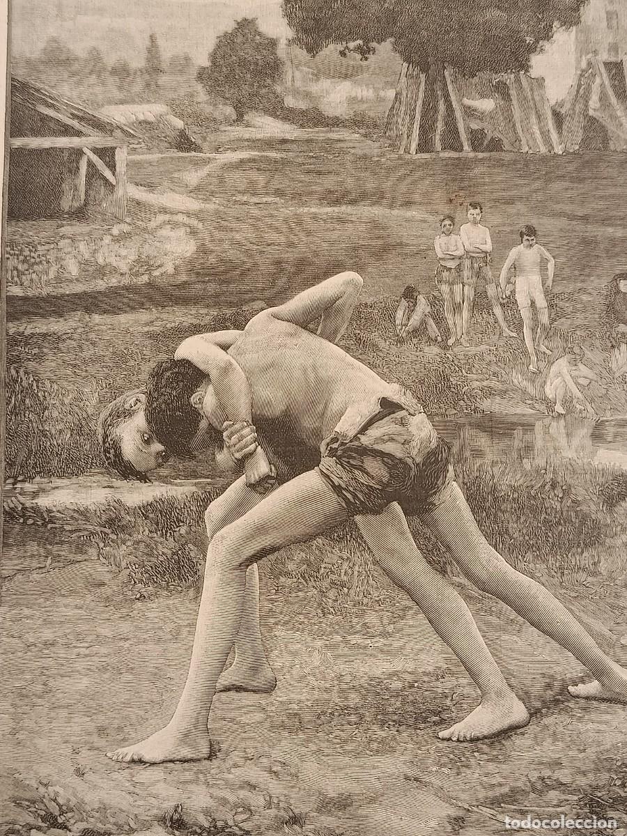Collection Magazines and Newspapers: Siglo XIX Lucha entre ni&ntilde;os. Grabado de revista por Baude. Circa 1890