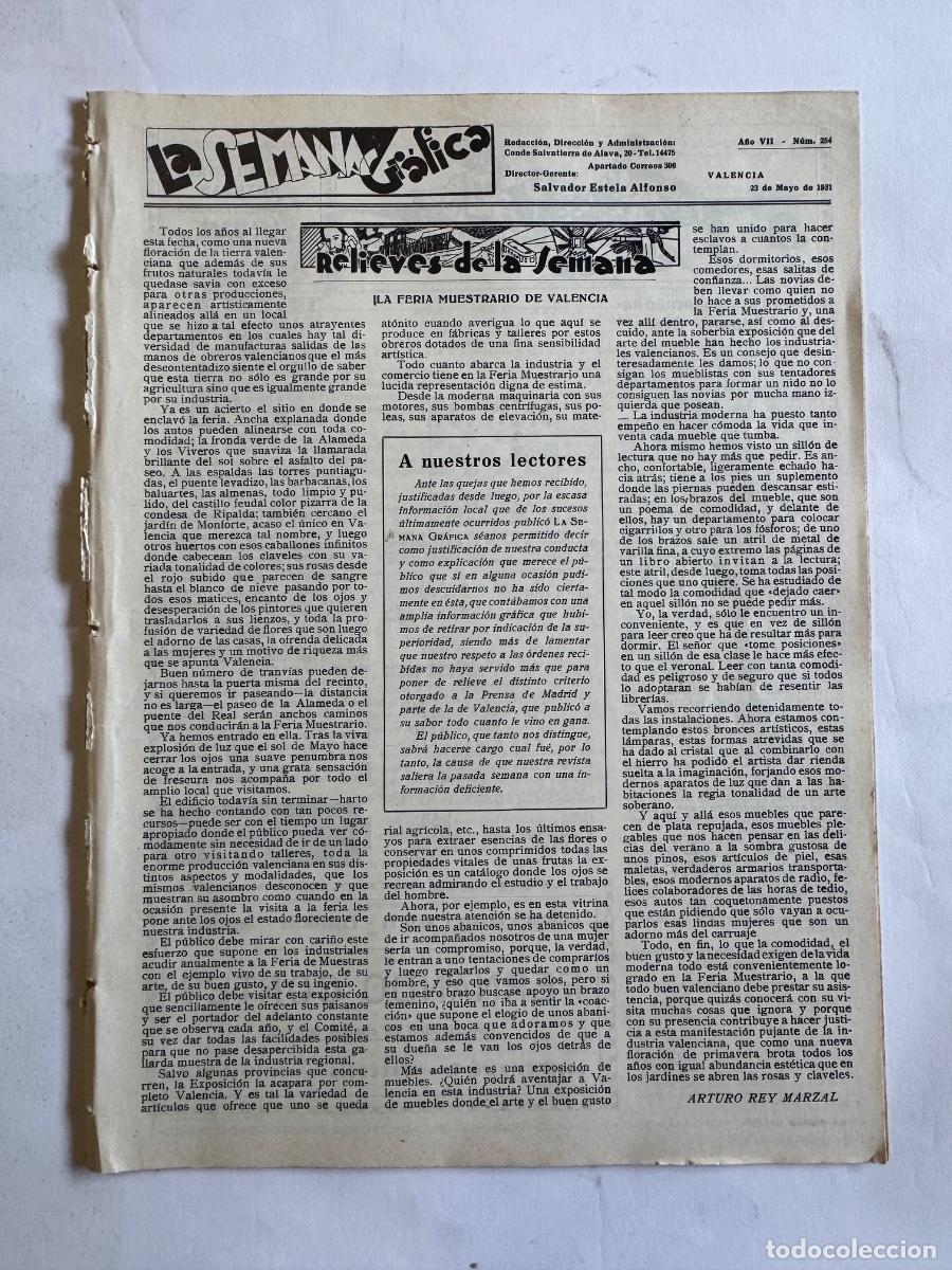 Coleccionismo de Revistas y Peri&oacute;dicos: Revista La Semana Grafica, A&ntilde;o 1931, Pere Balaguer, Gandia, Vicente March