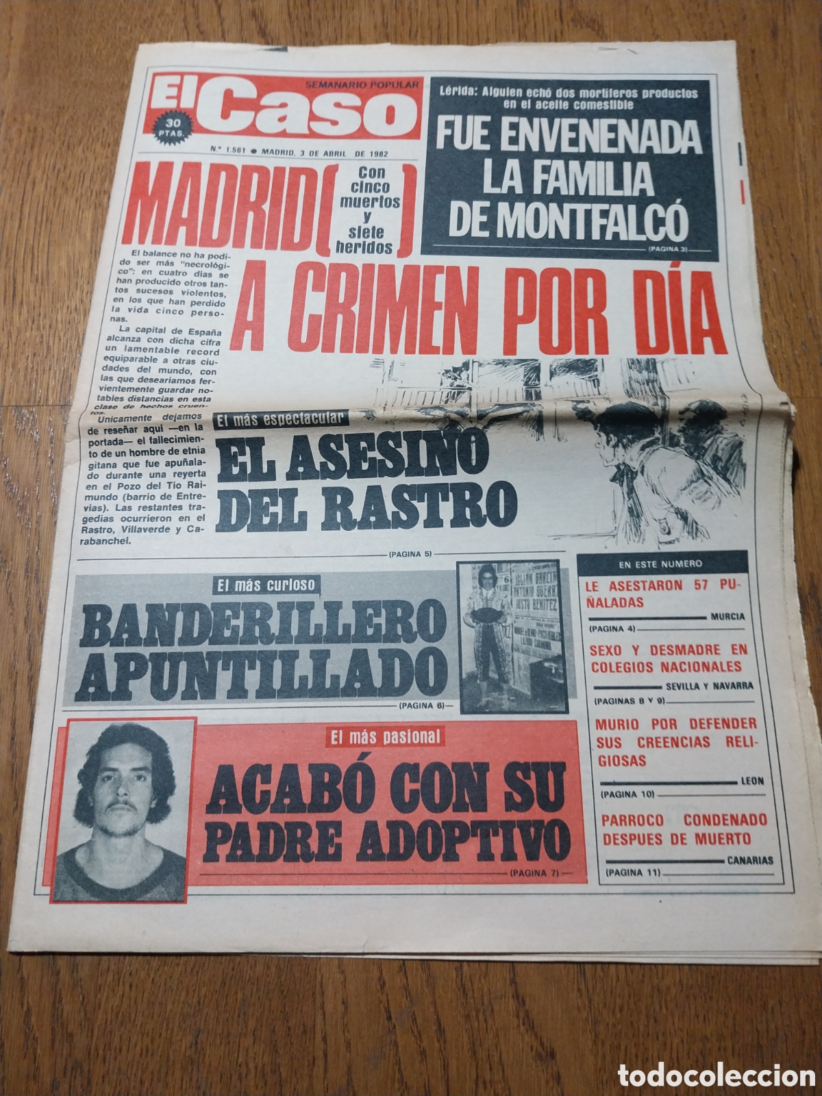 Collection Magazines and Newspapers: EL CASO 1982 EL ASESINO DEL RASTRO. BANDERILLERO APUNTILLADO. CURA D LA VICTORIA DE ACENTEJO .