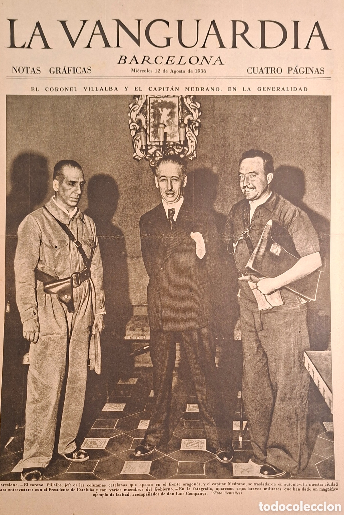 Coleccionismo de Revistas y Peri&oacute;dicos: Peri&oacute;dicos Agosto 1936 La Vanguardia