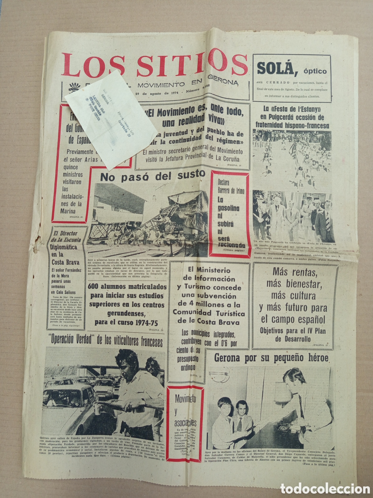 Collezionismo di Riviste e Giornali: Peri&oacute;dico Los Sitios Diario del movimiento en Gerona