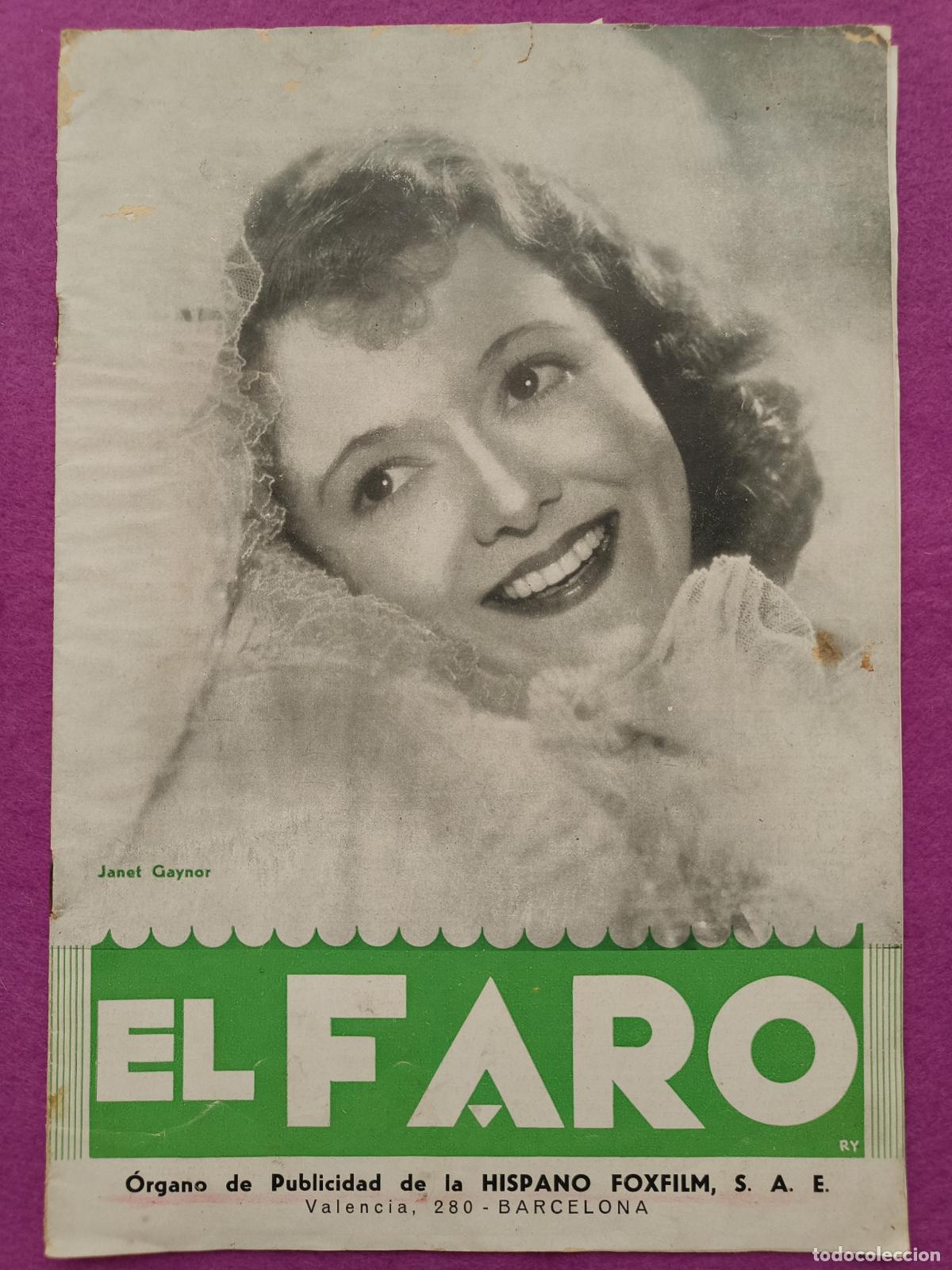 Collection Magazines and Newspapers: REVISTA EL FARO ORGANO DE PUBLICIDAD DE LA HISPANO FOXFILM AGOSTO 1933 PORTADA JANET GAYNOR