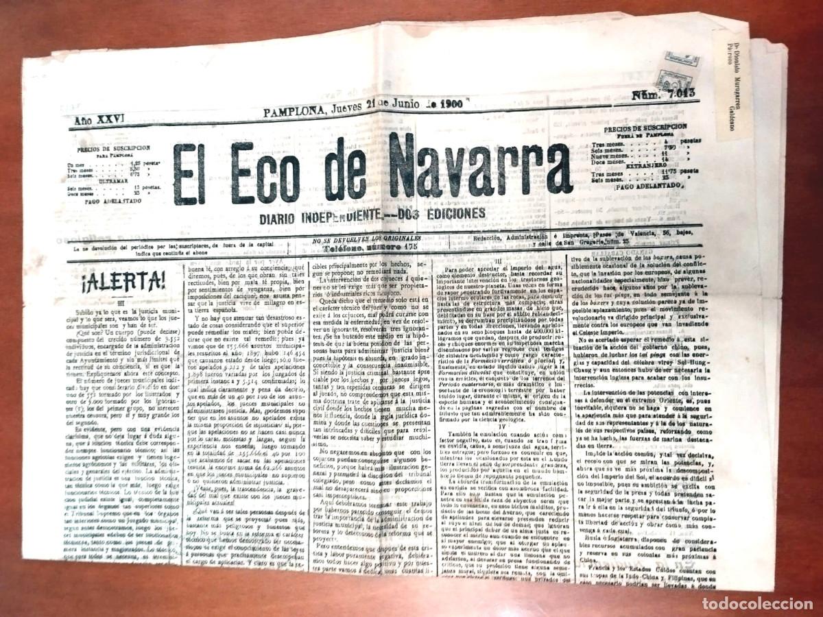 Sammeln von Zeitschriften und Zeitungen: EL ECO DE NAVARRA DIARIO CARLISTAS INDEPENDIENTE DE 21 JUNIO DE 1900 N-7013