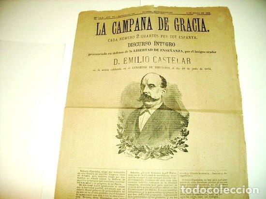 Sammeln von Zeitschriften und Zeitungen: LA CAMPANA DE GRACIA. DISCURSO INTEGRO DE CASTELAR. 2-8-1876 N-343