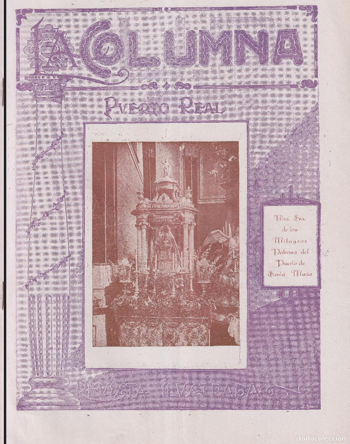 Coleccionismo de Revistas y Peri&oacute;dicos: PUERTO REAL - LA COLUMNA - REVISTA ILUSTRADA N&ordm; 14 - 30 SEPTIEMBRE 1929 - 12 PAGINAS - FOTOS ADIC.