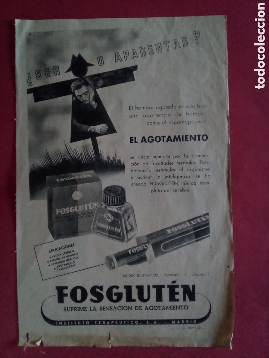 Collezionismo di Riviste e Giornali: FOSGLUTEN RECONSTITUYENTE - MEDICAMENTO - HOJA ANUNCIO PERI&Oacute;DICO