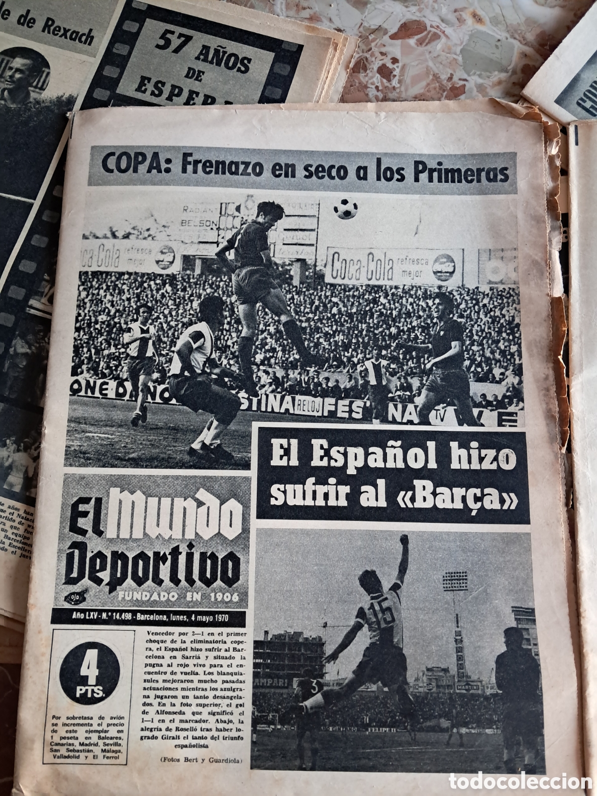 Coleccionismo de Revistas y Peri&oacute;dicos: El Mundo Deportivo&nbsp;del&nbsp;dilluns 4 de maig de 1970. El titular principal, &rdquo;COPA: Frenazo en seco a los