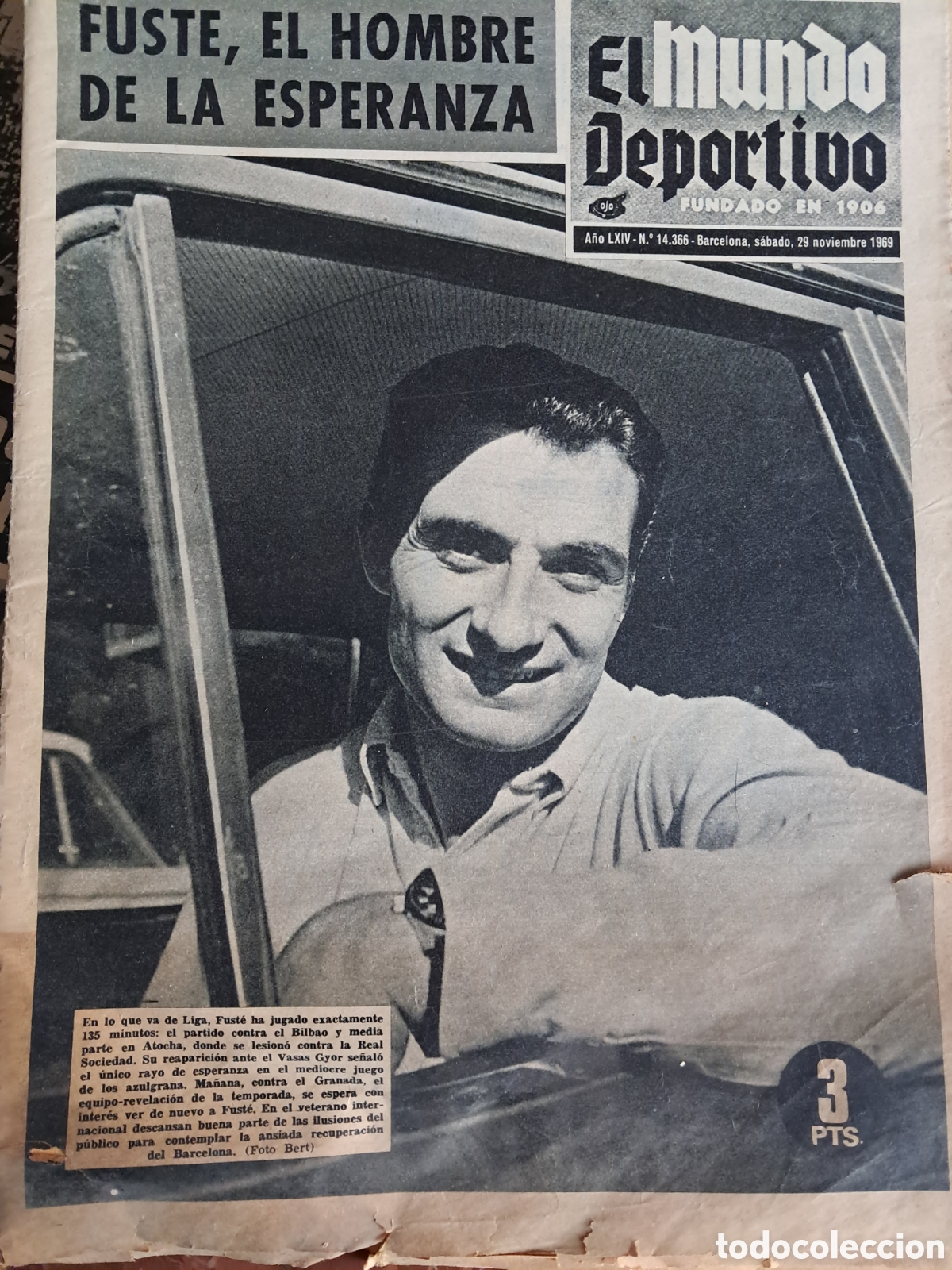 Coleccionismo de Revistas y Peri&oacute;dicos: Mundo Deportivo&nbsp;del dissabte&nbsp;29 de novembre de 1969, protagonitzada pel futbolista&nbsp;Josep Maria Fust&eacute;