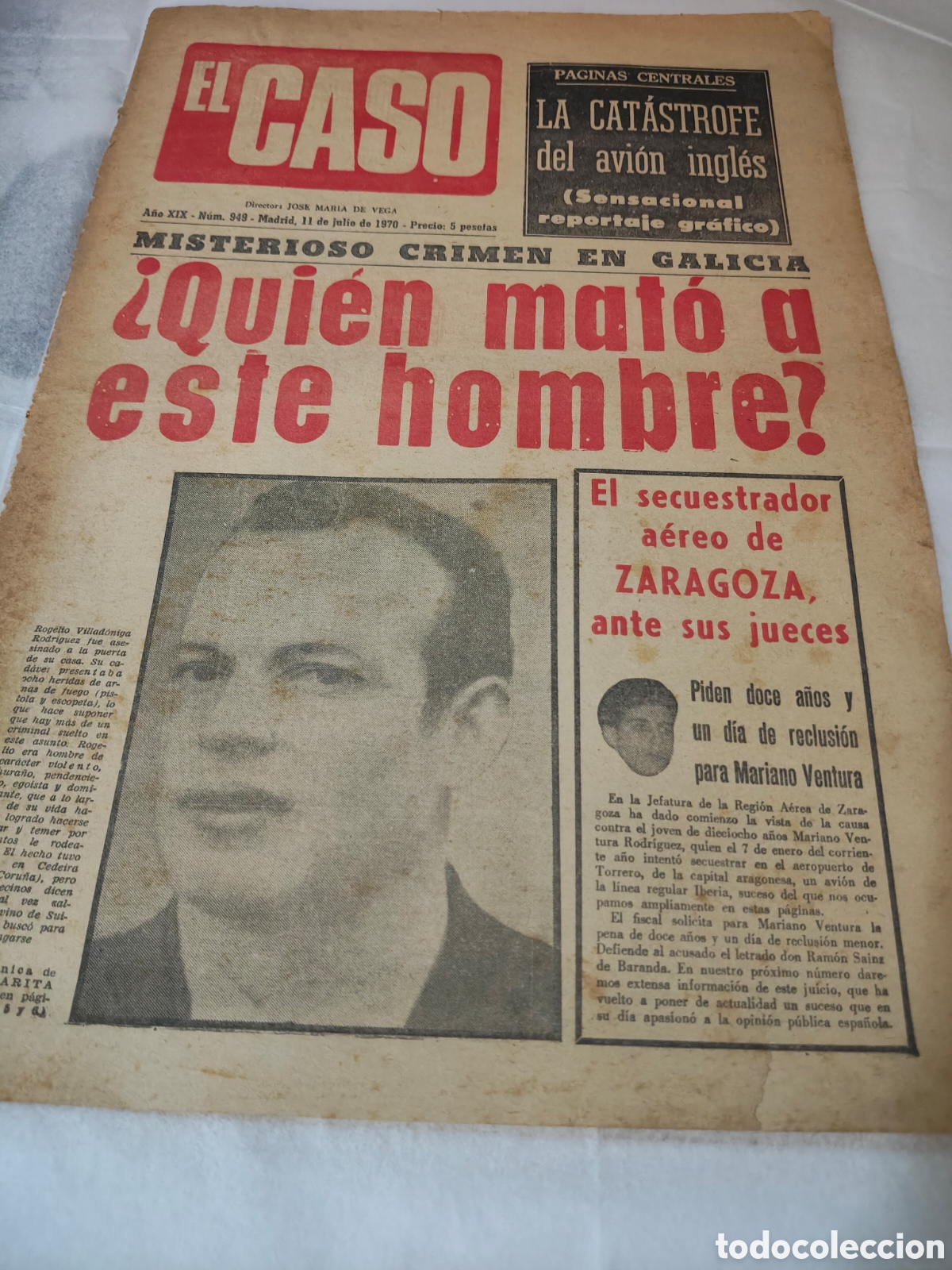 Collection Magazines and Newspapers: Periodico el Caso 11 de Julio de 1970 cubriendo la noticia de la cat&aacute;strofe del avi&oacute;n ingles