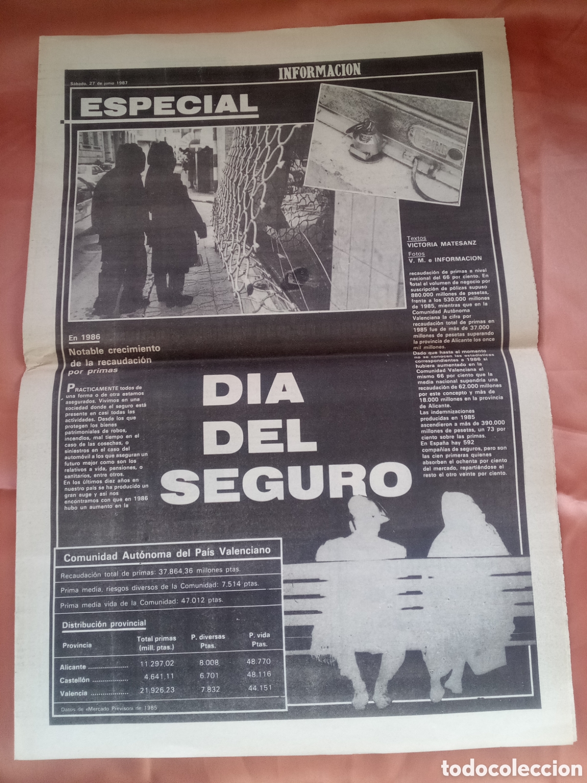 Collectionnisme de Revues et Journaux: SUPLEMENTO ESPECIAL DIA DEL SEGURO - 27 JUNIO 1987 - DIARIO INFORMACI&Oacute;N