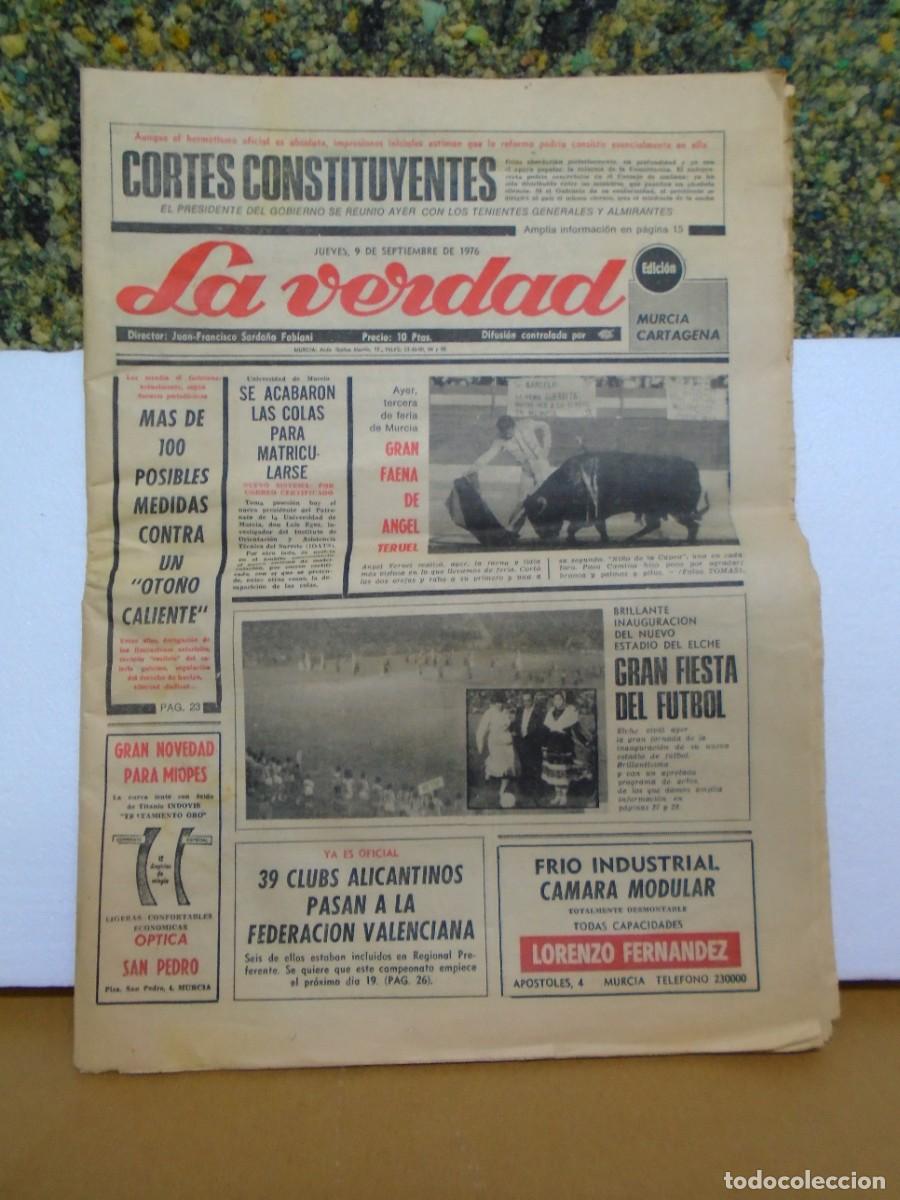 Coleccionismo de Revistas y Peri&oacute;dicos: PERIODICO&rdquo;LA VERDAD&rdquo;9/9/1976.MURCIA/CARTAGENA.INAUGURACION ESTADIO DE ELCHE,FIESTAS EN CEHEGIN.