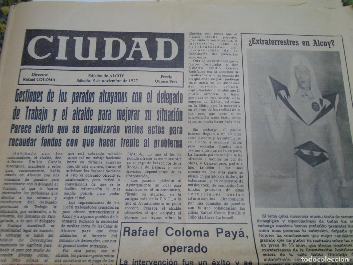 Coleccionismo de Revistas y Peri&oacute;dicos: ALCOY(ALICANTE)PERIODICO &rdquo;CIUDAD&rdquo;DEL 5/11/1977.&iquest; EXTRATERRESTRES EN ALCOY?