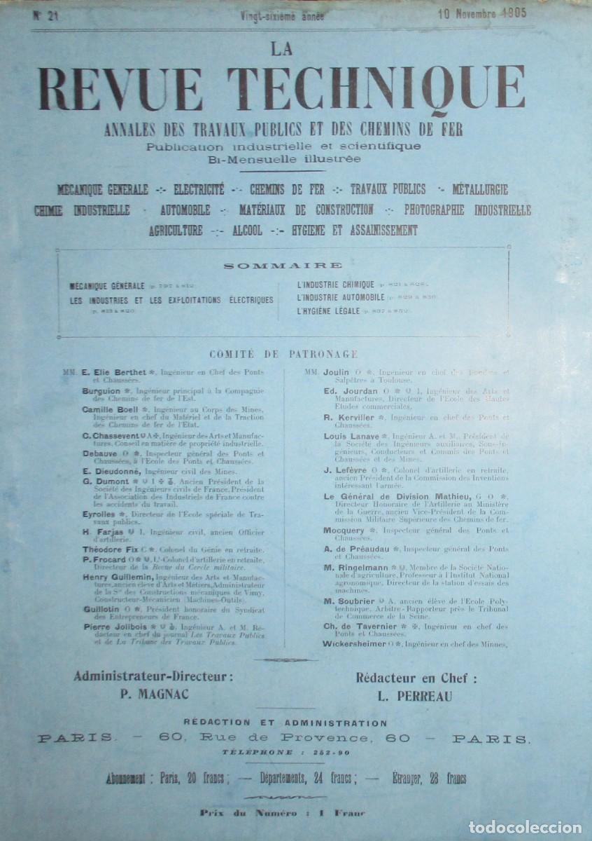 Sammeln von Zeitschriften und Zeitungen: LA REVUE TECHNIQUE. ANALES DE OO. PP. Y FERROCARRIL. REVISTA INDUSTRIAL Y CIENT&Iacute;FICA. N&ordm; 21 DE 1905.