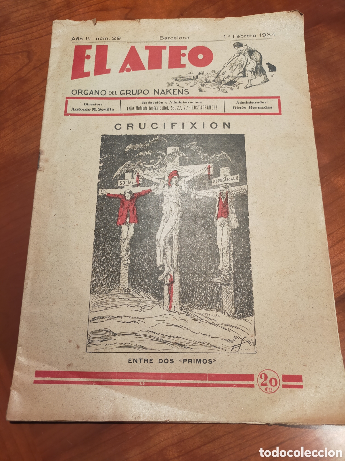 Sammeln von Zeitschriften und Zeitungen: EL ATEO ORGANO DEL GRUPO NAKENS 1 FEBRERO 1934