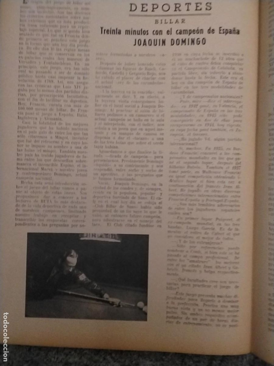 Coleccionismo de Revistas y Peri&oacute;dicos: TREINTA MJNUTOS CON EL CAMPEON DE ESPA&Ntilde;A DE BILLAR JOAQUIN DOMINGO REVISTA A&Ntilde;O 1945