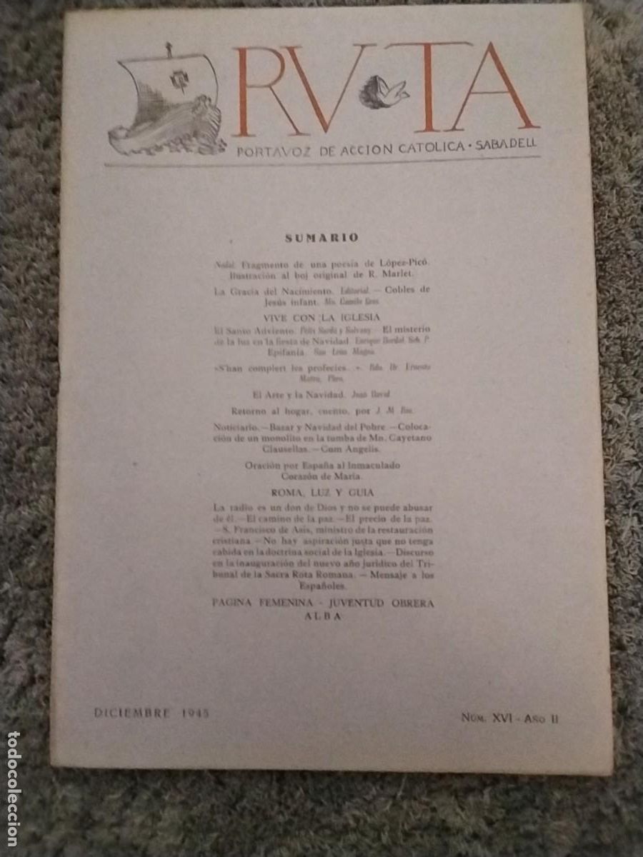 Coleccionismo de revistas y peri&oacute;dicos: RUTA PORTAVOZ DE ACCION CATOLICA SABADELL REVISTA A&Ntilde;O 1945