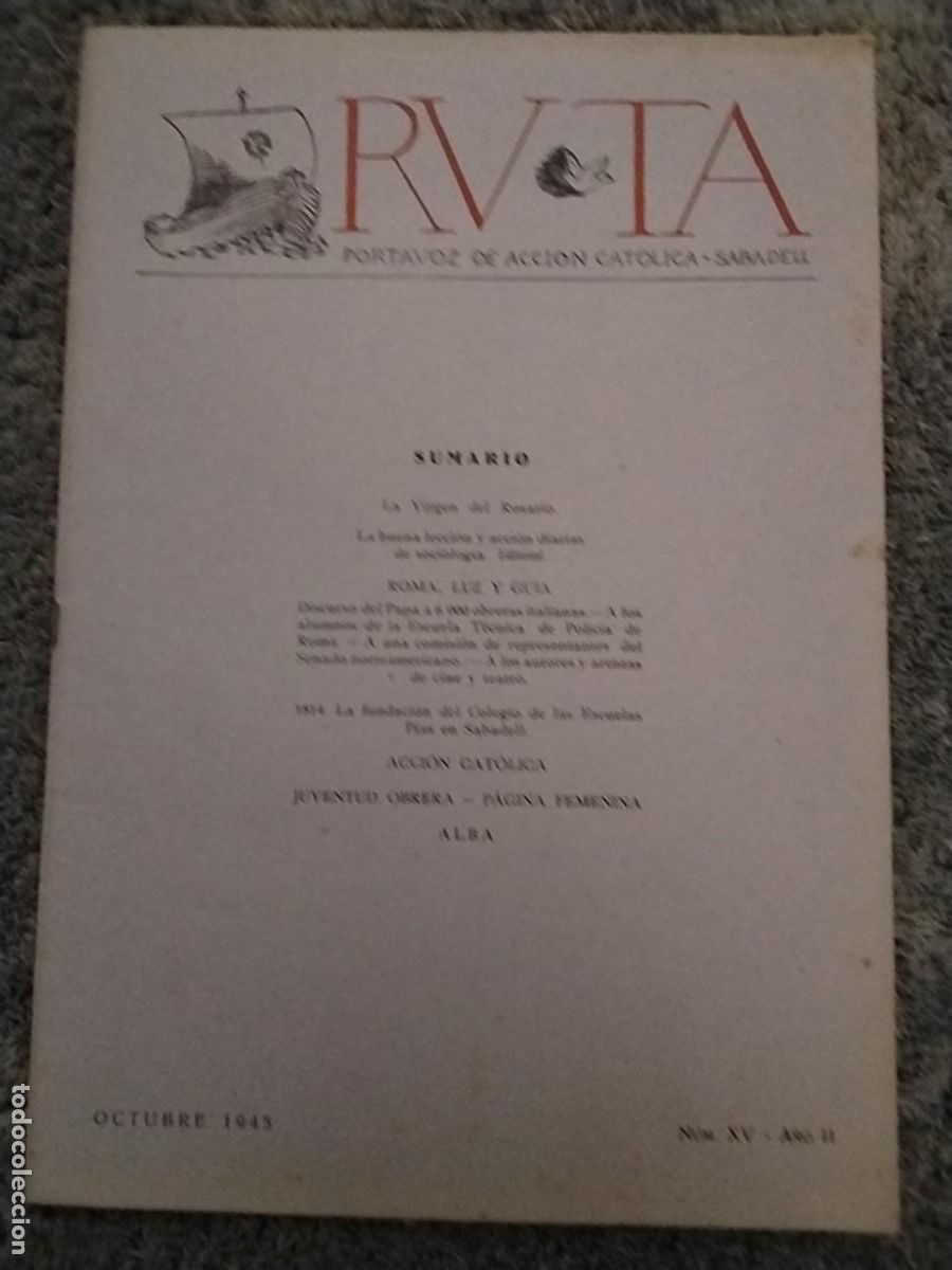 Coleccionismo de Revistas y Peri&oacute;dicos: RUTA PORTAVOZ DE ACCION CATOLICA SABADELL REVISTA A&Ntilde;O 1945