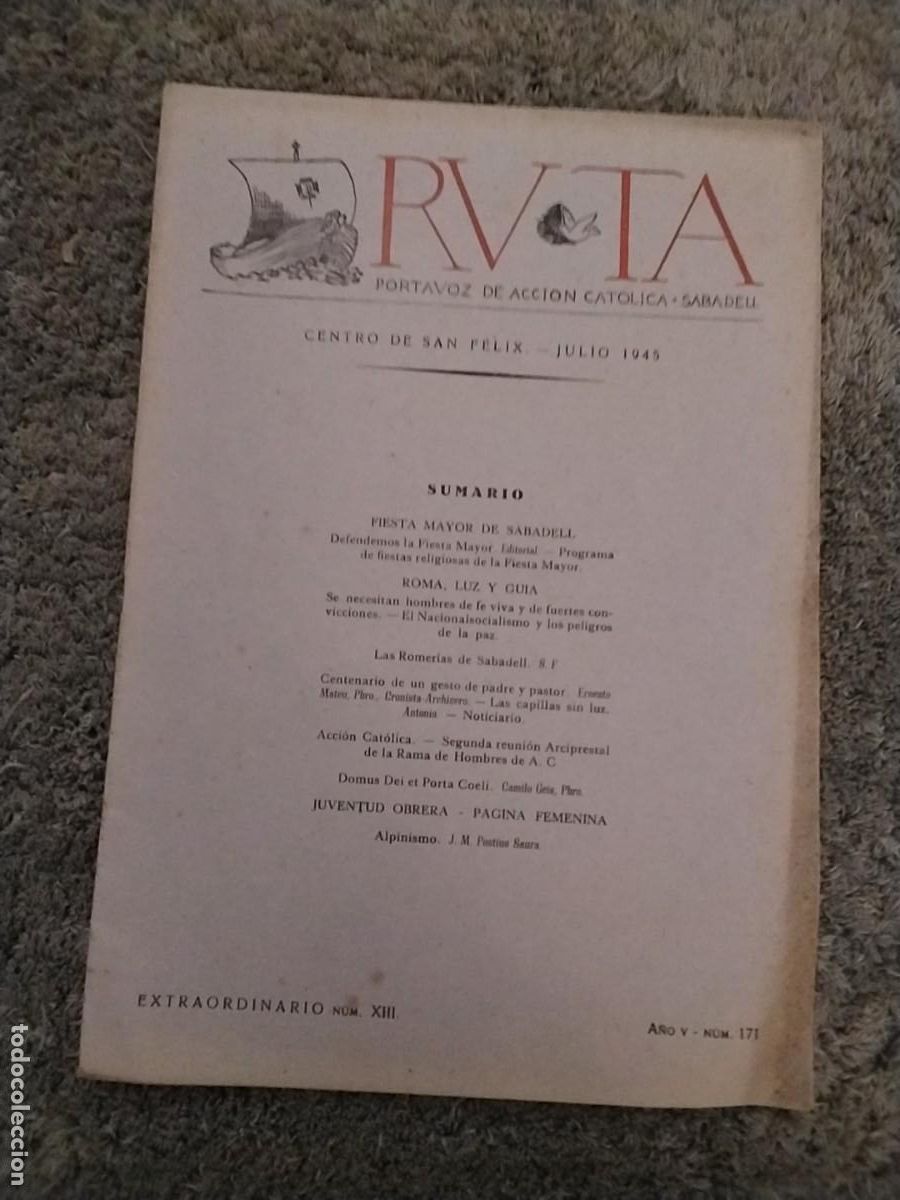 Collection Magazines and Newspapers: RUTA PORTAVOZ DE ACCION CATOLICA SABADELL REVISTA A&Ntilde;O 1945
