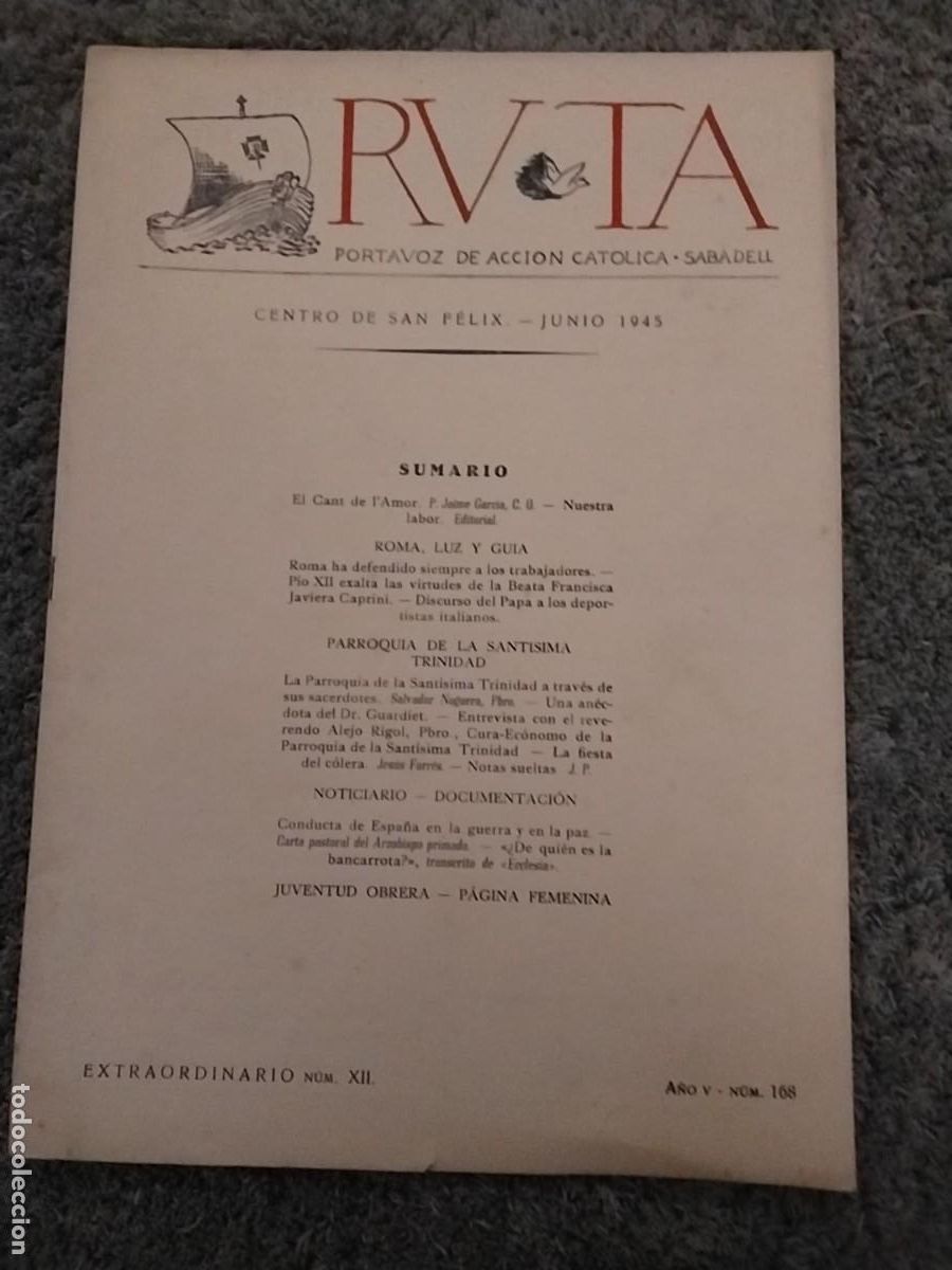 Sammeln von Zeitschriften und Zeitungen: RUTA PORTAVOZ DE ACCION CATOLICA SABADELL REVISTA A&Ntilde;O 1945