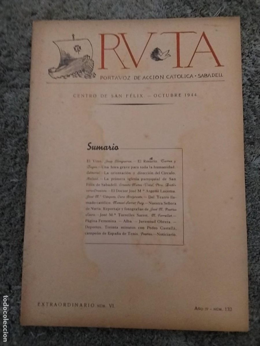 Coleccionismo de revistas y peri&oacute;dicos: RUTA PORTAVOZ DE ACCION CATOLICA SABADELL REVISTA A&Ntilde;O 1944