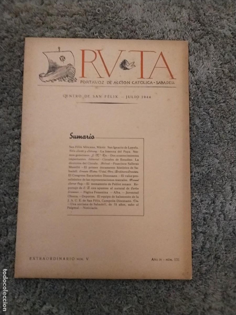 Collection Magazines and Newspapers: RUTA PORTAVOZ DE ACCION CATOLICA SABADELL REVISTA A&Ntilde;O 1944