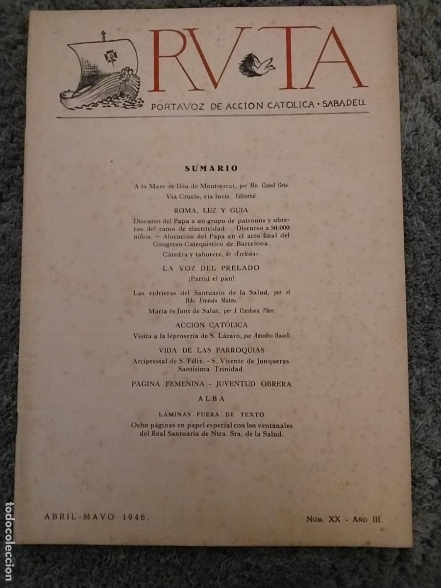 Coleccionismo de Revistas y Peri&oacute;dicos: RUTA PORTAVOZ DE ACCION CATOLICA SABADELL REVISTA A&Ntilde;O 1946
