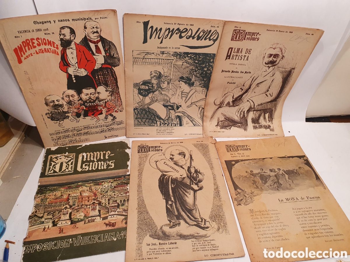 Coleccionismo de Revistas y Peri&oacute;dicos: IMPRESIONES. REVISTA VALENCIANA. ARTE LITERATURA. 6 NUMEROS 1908-1909. LITOGRAFIA HIJAS S. PABLO-VAL