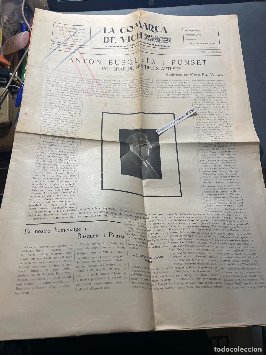 Coleccionismo de Revistas y Peri&oacute;dicos: ANTIGUA PUBLICACI&Oacute;N - LA COMARCA DE VICH - ANY XVI - VICH DIJOUS 8 NOVEMBRE 1934 N&ordm; 1267 ANTON BUSQ