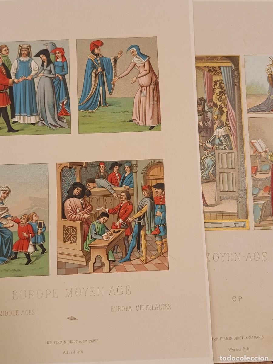 Coleccionismo de Revistas y Peri&oacute;dicos: Pack 2 Litografias Color Siglo XIX. Europe Moyen Age. Middle ages. Rare Litograph from book