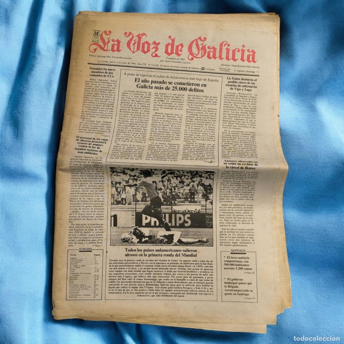 Coleccionismo de Revistas y Peri&oacute;dicos: Peri&oacute;dico La Voz De Galicia &ndash; Edici&oacute;n Original Del 1 De Junio De 1986