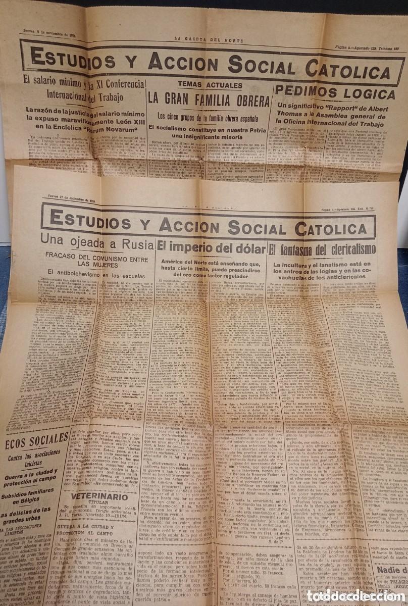 Sammeln von Zeitschriften und Zeitungen: LA GACETA DEL NORTE. ESTUDIOS Y ACCI&Oacute;N SOCIAL CAT&Oacute;LICA. A&Ntilde;O 1928. RECORTE DE DOS HOJAS