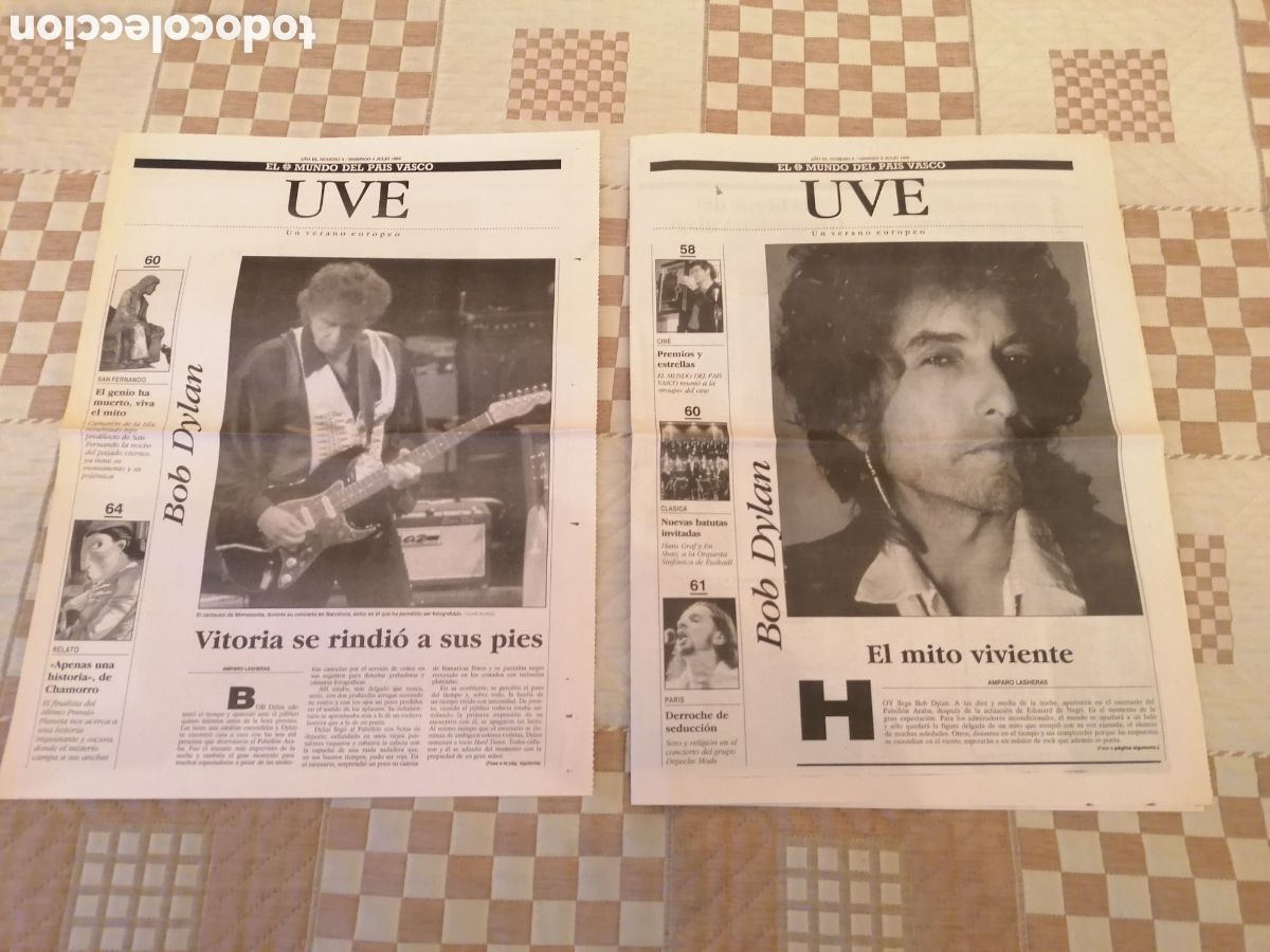 Coleccionismo de Revistas y Peri&oacute;dicos: Cinco P&aacute;ginas Originales Diario El Mundo Concierto Bob Dylan Vitoria Gasteiz Julio 1993.Leer