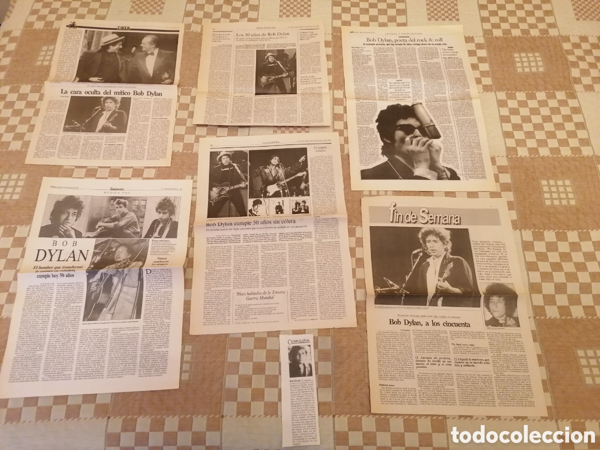 Coleccionismo de Revistas y Peri&oacute;dicos: P&aacute;ginas Originales Prensa Espa&ntilde;ola 50 Aniversario cumplea&ntilde;os Bob Dylan. Mayo 1991.Leer.