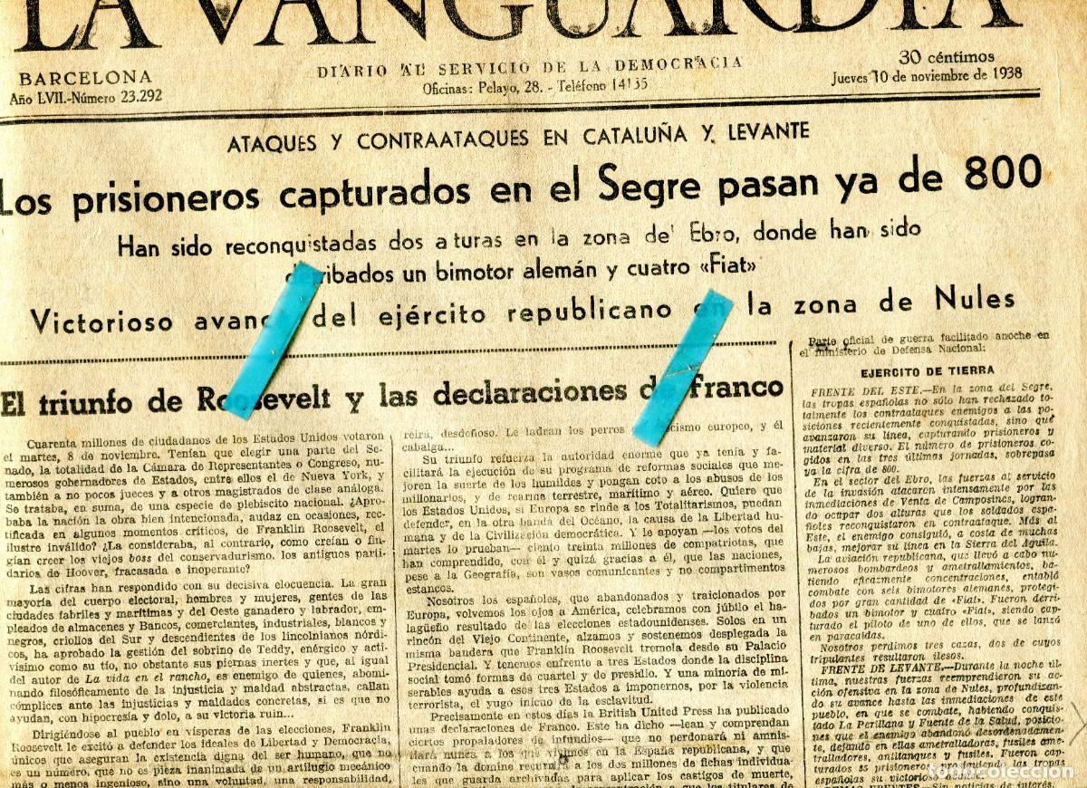Colecionismo de Revistas e Jornais: LA VANGUARDIA A&Ntilde;O 1938 GUERRA CIVIL BATALLA DEL EBRO NULES LA PERILLANA FUENTE SALUD