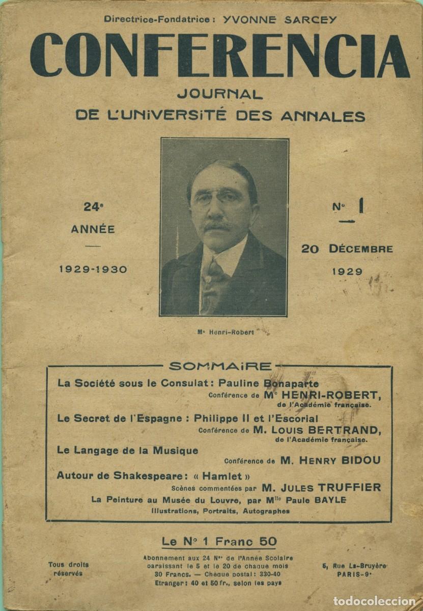 Coleccionismo de Revistas y Peri&oacute;dicos: CONFERENCIA JOURNAL DE L'UNIVERSIT&Eacute; DES ANNALES. 24&ordm; ANN&Eacute;E. 1929-1930. N&ordm; 1. 20 D&Eacute;CEMBRE 1929. Pp.54