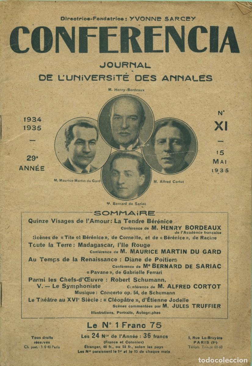 Coleccionismo de Revistas y Peri&oacute;dicos: CONFERENCIA JOURNAL DE L'UNIVERSIT&Eacute; DES ANNALES. 29&ordm; ANN&Eacute;E. 1934-1935. N&ordm; XI. 15 MAI 1935. Pp. 577-6