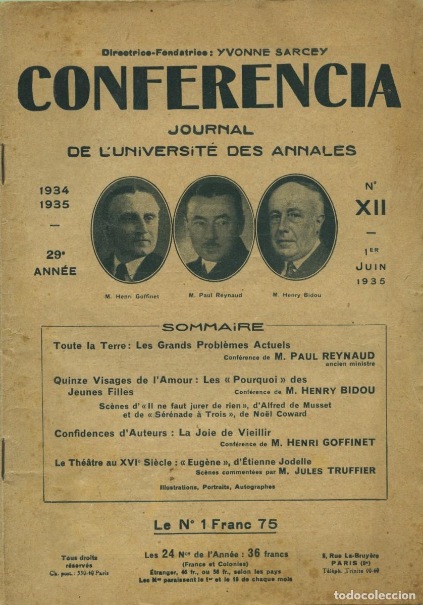 Coleccionismo de Revistas y Peri&oacute;dicos: CONFERENCIA JOURNAL DE L'UNIVERSIT&Eacute; DES ANNALES. 29&ordm; ANN&Eacute;E. 1934-1935. N&ordm; XII. 1er JUIN. 1935. Pp.