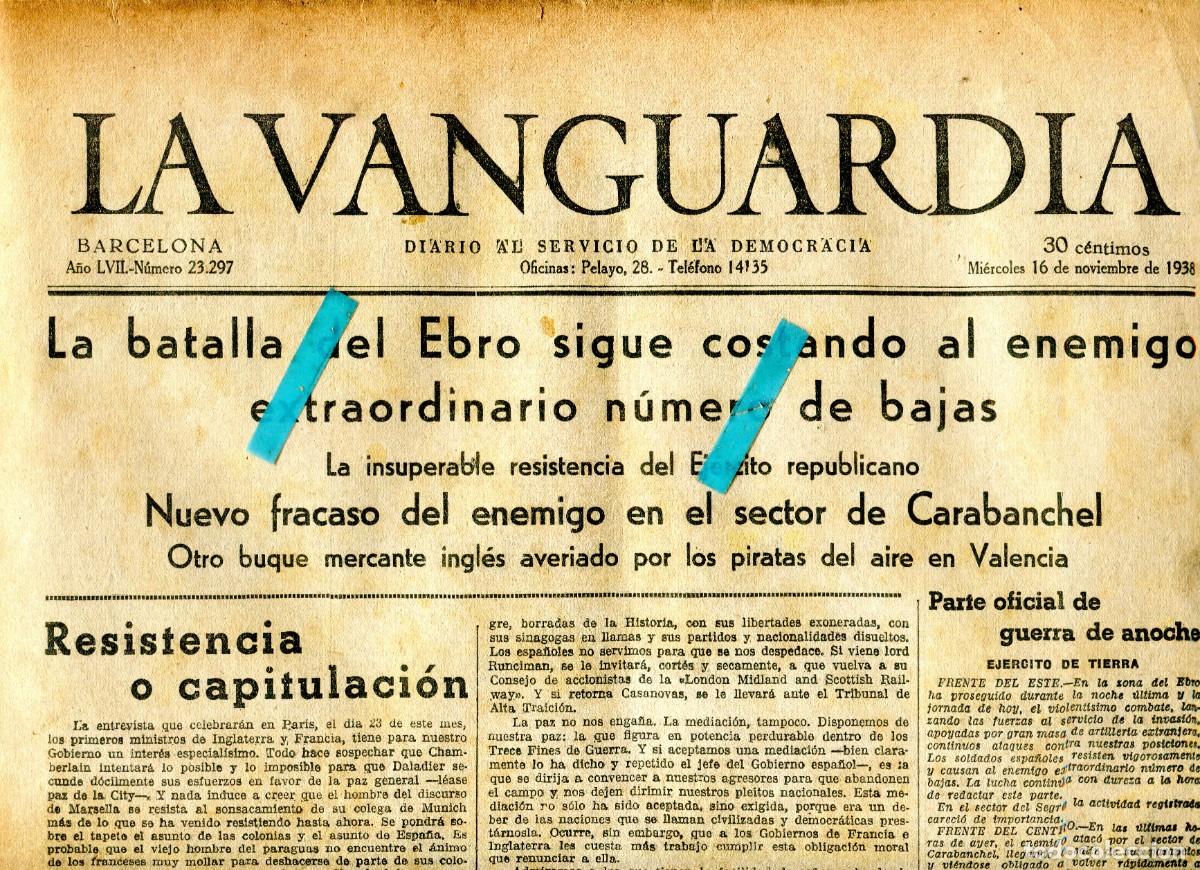 Coleccionismo de Revistas y Peri&oacute;dicos: VANGUARDIA A&Ntilde;O 1938 LA BATALLA DEL EBRO CARTA DE GANDHI A NEGRIN RETIRADA BRIGADAS INTERNACIONALES