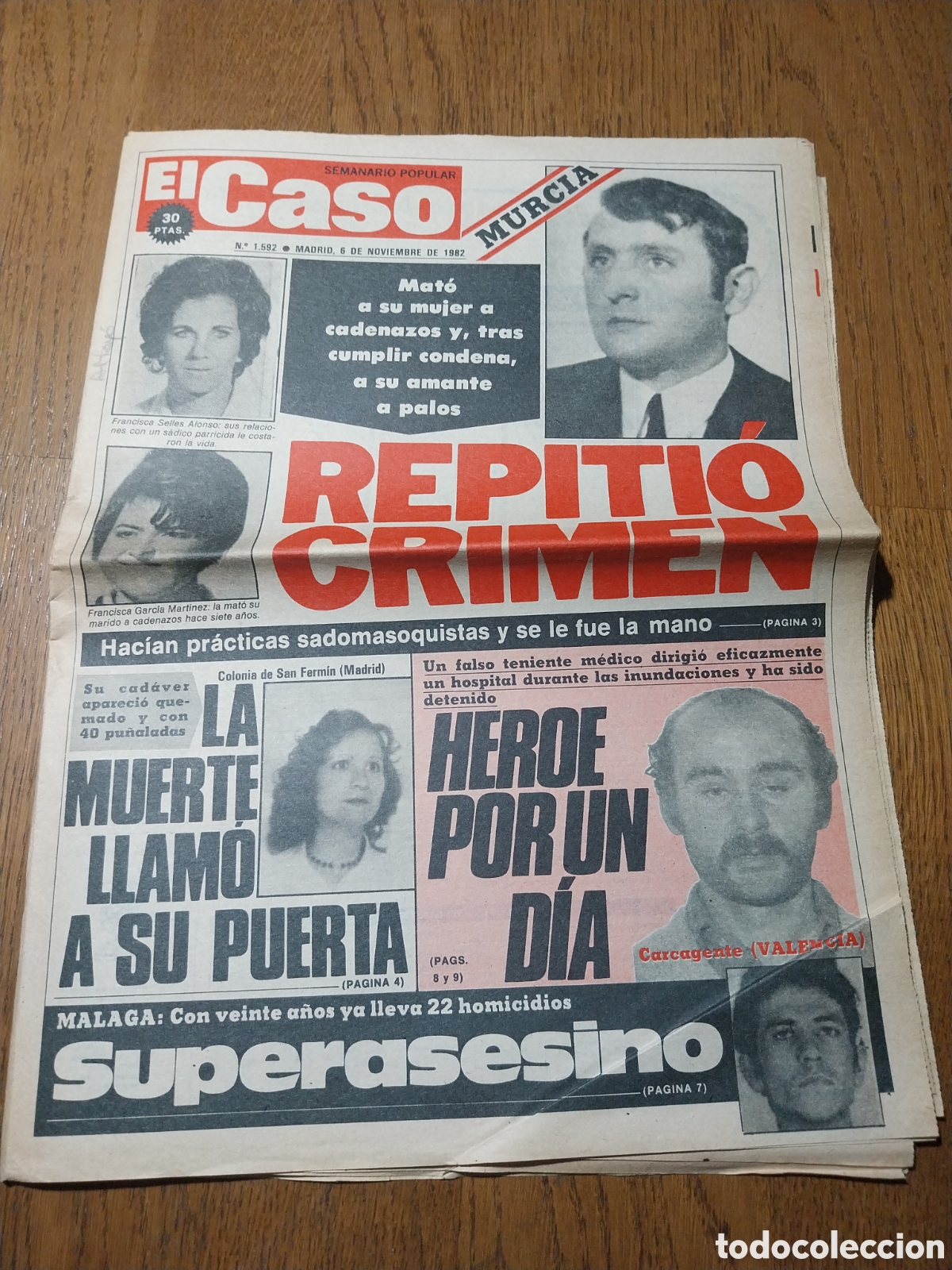 Coleccionismo de Revistas y Peri&oacute;dicos: EL CASO 1982 HEROE POR UN DIA CARCAGENTE. CASA ENCANTADA EN ALCALA DE HENARES. SUPERASESINO MALAGA