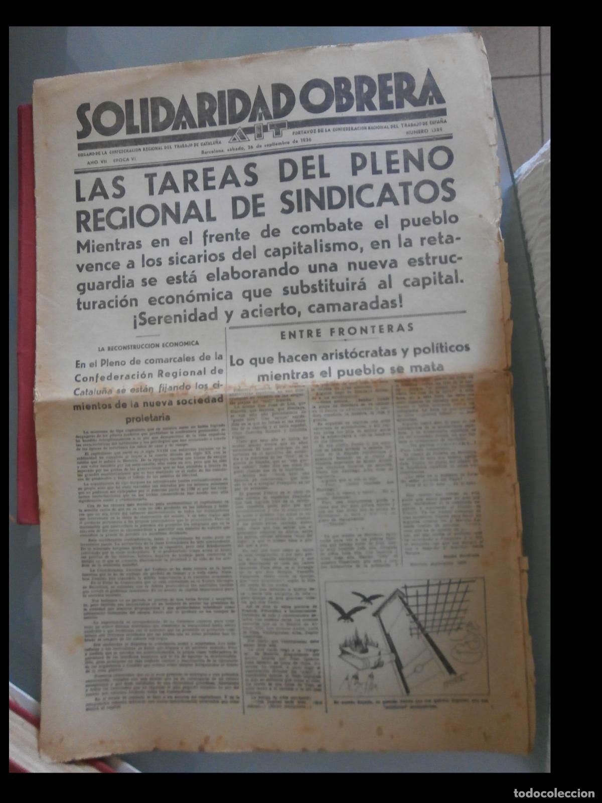 Coleccionismo de Revistas y Peri&oacute;dicos: Solidaridad Obrera. &Oacute;rgano de la Confederaci&oacute;n Regional del Trabajo de Catalu&ntilde;a. Septiembre 1936