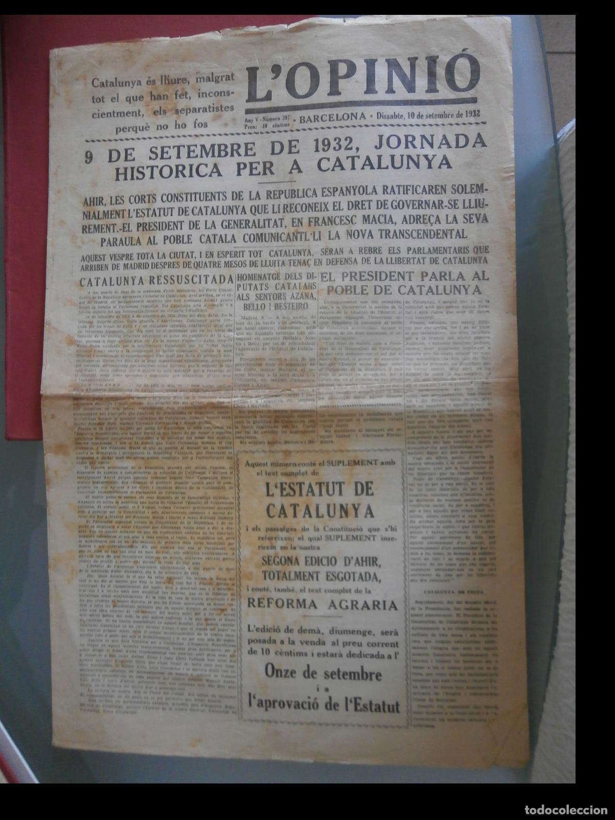 Coleccionismo de Revistas y Peri&oacute;dicos: L'Opini&oacute;. N&ordm;. 397. Dissabte, 10 de setembre de 1932