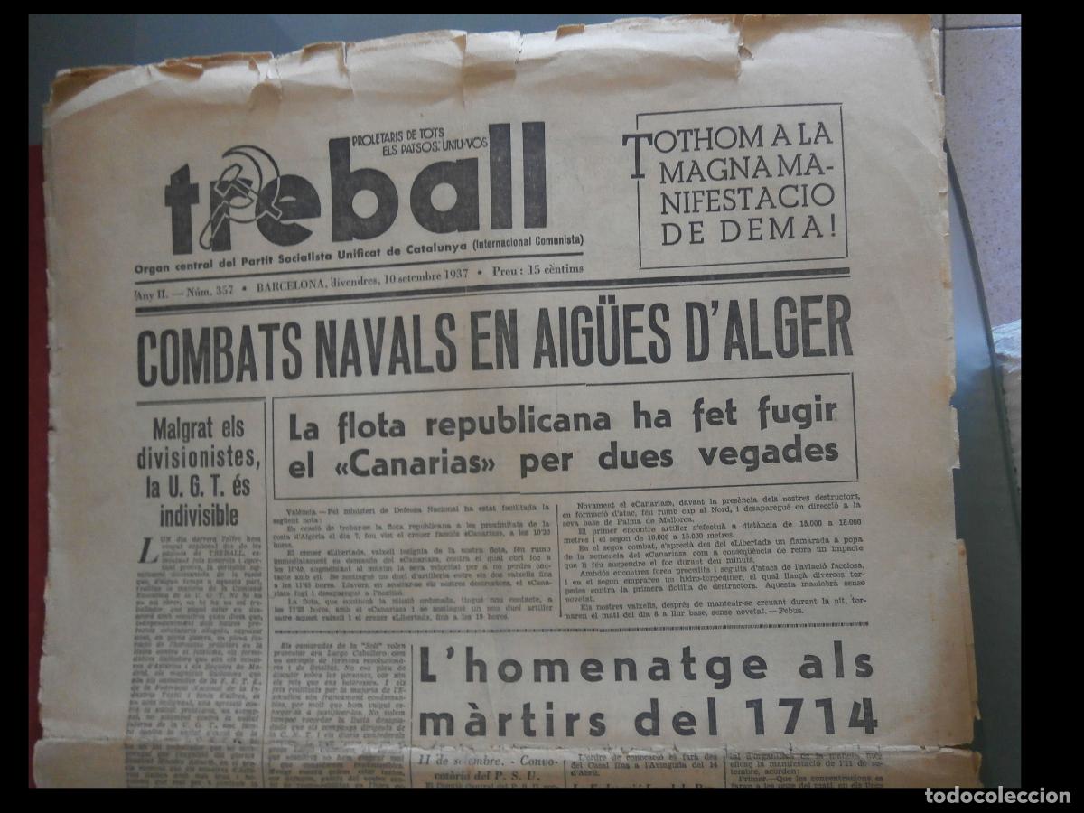 Coleccionismo de Revistas y Peri&oacute;dicos: Treball. Organ Central del Partit Socialista Unificat de Catalunya. 10 de Setembre de 1937
